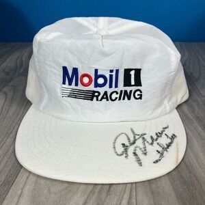 Vintage Mobil 1 Racing Hat White Snapback Cap SIGNED Distressed Trademark Sports